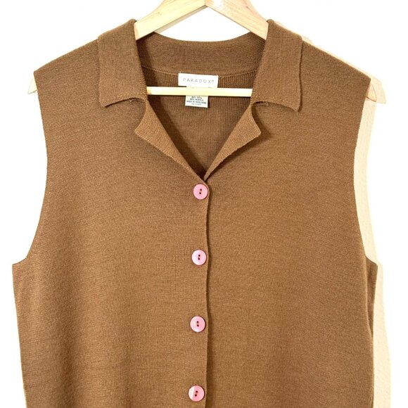 Vtg Paradox Wool Sleeveless Cardigan Sweater Old Money Quiet Luxury Minimalist - Picture 2 of 8